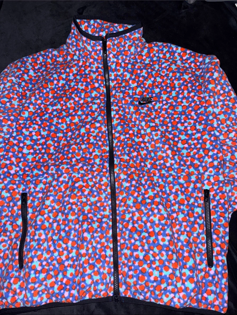 Nike Men's Med Polka Dot Patterned Full-Zip Fleece Jacket Zip Pockets Warm Layer